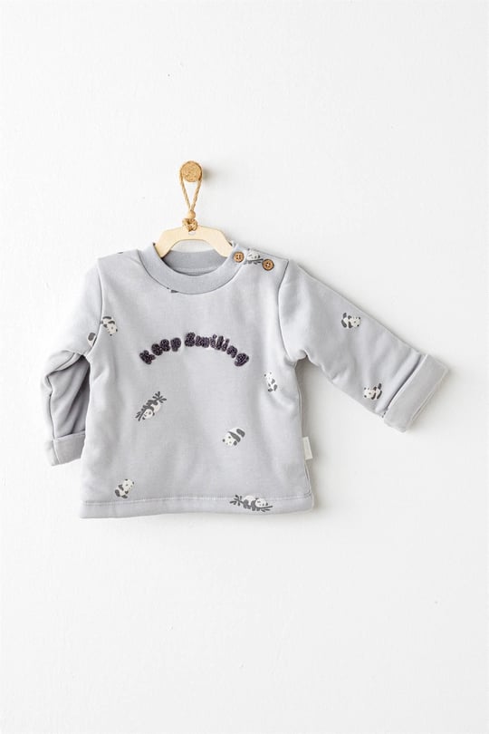 Andywawa Bebek Keep Smiling Dolgulu Alt Üst Takım Gri AC26028
