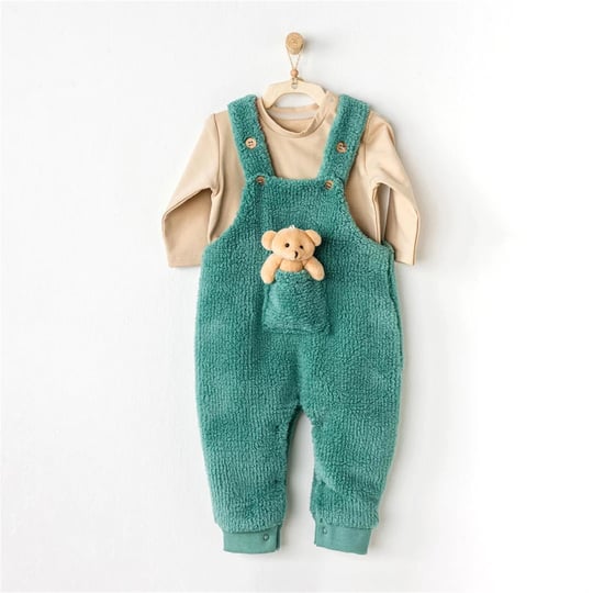 Andywawa Erkek Bebek Ayıcıklı Salopet Takım Bej/Yeşil AC24424