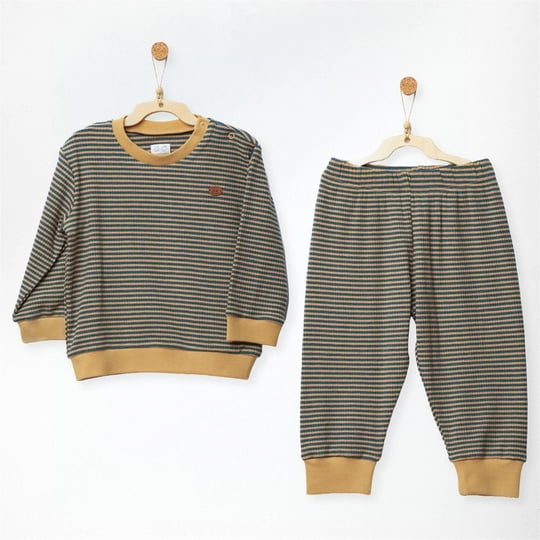Andywawa Erkek Bebek Bamboo Casual Çizgili Alt Üst Takım Hardal AC27185