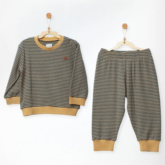 Andywawa Erkek Bebek Bamboo Casual Çizgili Alt Üst Takım Hardal AC27185
