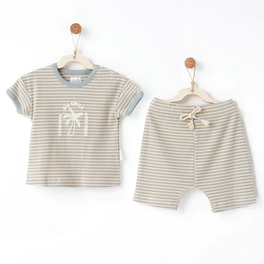 Andywawa Erkek Bebek Bamboo Striped Alt Üst Takım Mavi AC26672