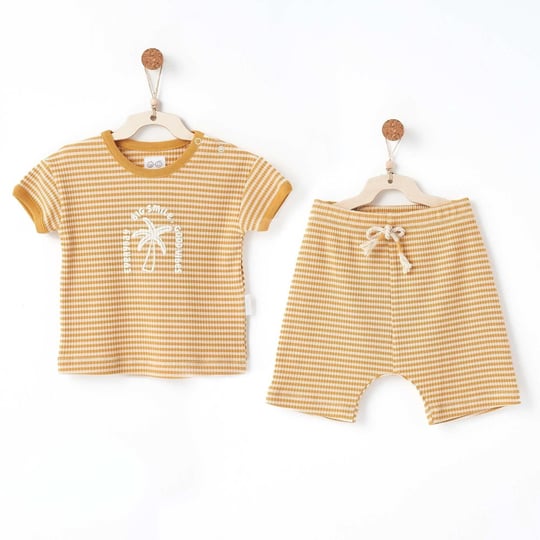 Andywawa Erkek Bebek Bamboo Striped Alt Üst Takım Hardal AC26672