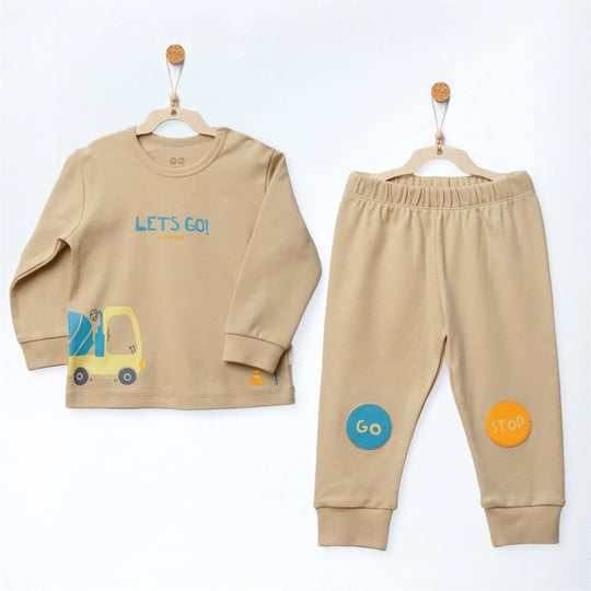 Andywawa Erkek Bebek Little Dreamers Baskılı Pijama Takımı Bej AC27152