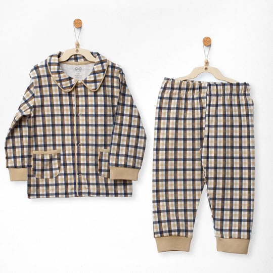 Andywawa Erkek Bebek Little Dreamers Ekoseli Pijama Takımı Bej AC27149
