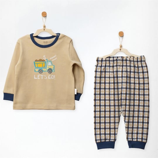 Andywawa Erkek Bebek Little Dreamers Ekoseli Baskılı Pijama Takımı Bej AC27153