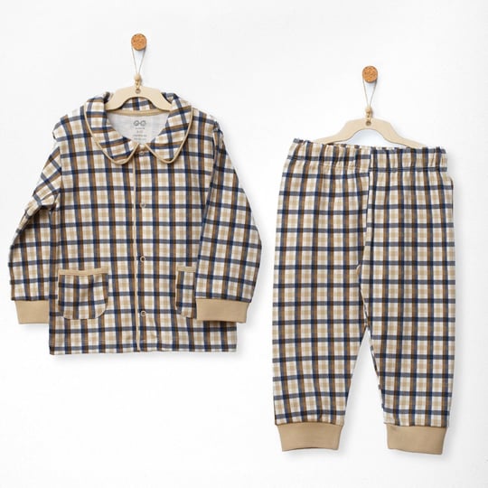 Andywawa Erkek Bebek Little Dreamers Ekoseli Pijama Takımı Bej AC27149