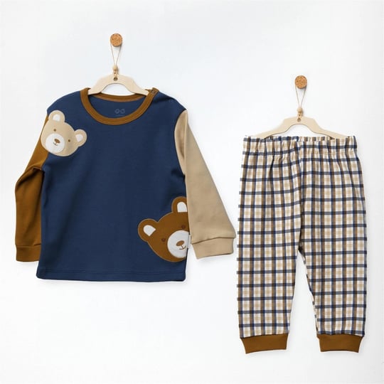 Andywawa Erkek Bebek Little Dreamers Ekoseli Pijama Takımı Lacivert AC27150