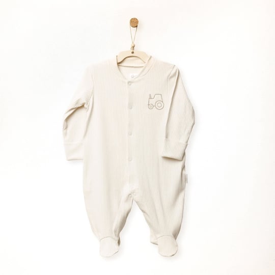 Andywawa Erkek Bebek Romper Bamboo Casual Çizgili Patikli Tulum Krem AC27189