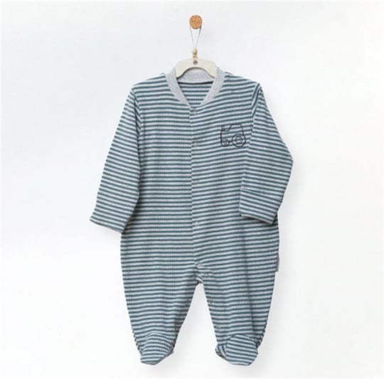 Andywawa Erkek Bebek Romper Bamboo Casual Çizgili Patikli Tulum Yeşil AC27189