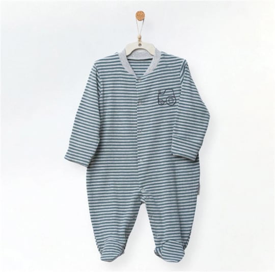 Andywawa Erkek Bebek Romper Bamboo Casual Çizgili Patikli Tulum Yeşil AC27189