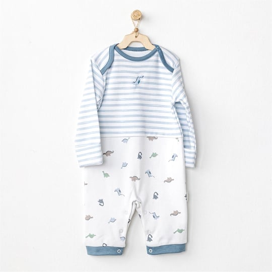 Andywawa Erkek Bebek Romper Dinazor Uzun Kol Tulum Mavi AC24568