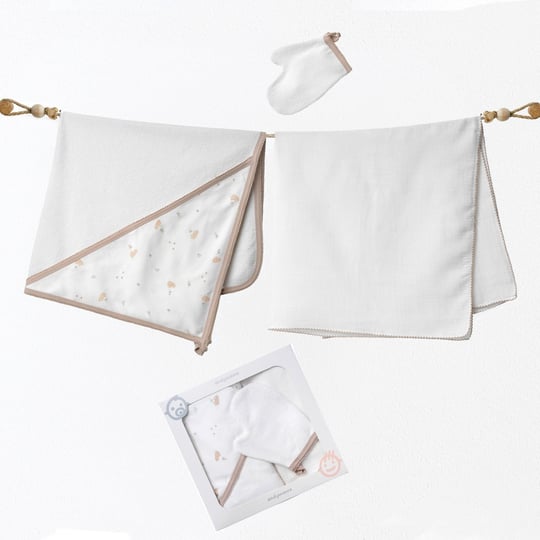 Andywawa Erkek Bebek Towel Forest Nursery Müslin 3'lü Havlu Takım Ekru AC27041