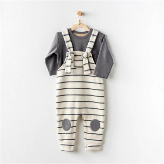 Andywawa Erkek Bebek Zebra Salopet Takım Ekru/Gri AC24155