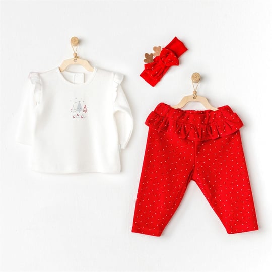 Andywawa Kız Bebek 3'lü Takım Kırmızı/Beyaz AC24434