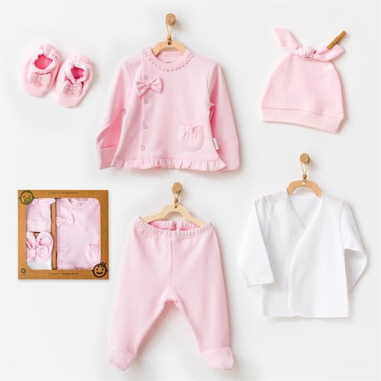 Andywawa Kız Bebek 5'li Hastane Çıkış Seti Pink AC24310