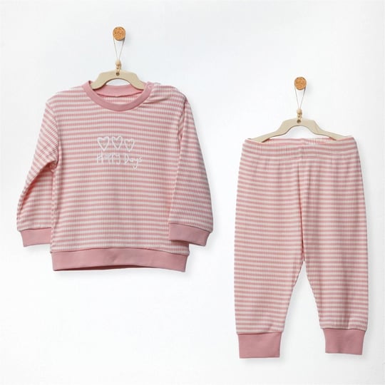 Andywawa Kız Bebek Bamboo Casual Çizgili Alt Üst Takım Pembe AC27198