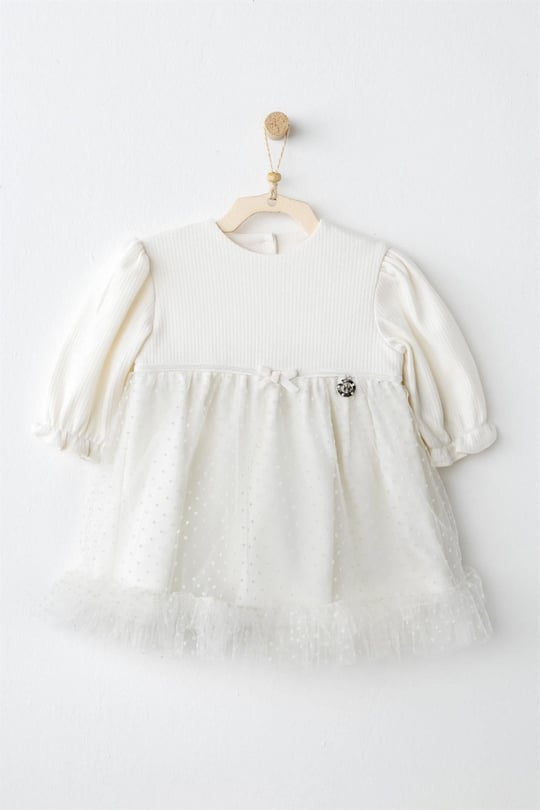 Andywawa Kız Bebek Dress Bow Bliss Elbise Ekru AC26257