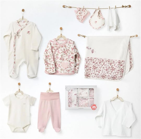 Andywawa Kız Bebek Floral Dreams Çiçekli 10'lu Hastane Çıkış Seti Ekru AC27001