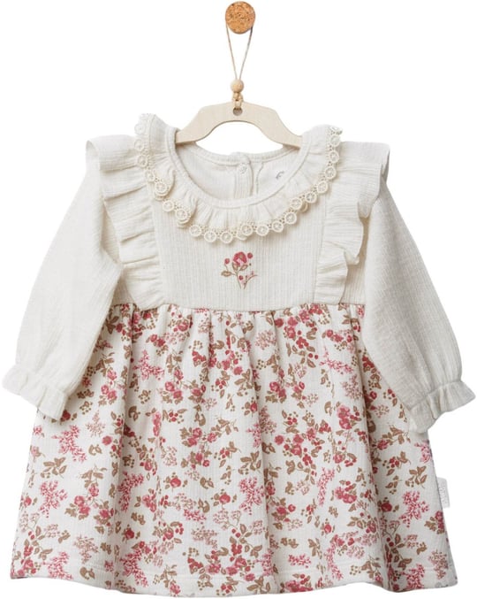 Andywawa Kız Bebek Floral Dreams Çiçekli Fırfırlı Elbise Ekru AC27006