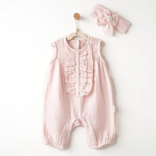 Andywawa Kız Bebek Lovely Day Müslin Saç Bantlı Tulum Pembe AC26613