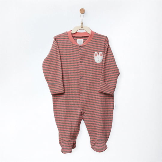 Andywawa Kız Bebek Romper Bamboo Casual Çizgili Patikli Tulum Mercan AC27191