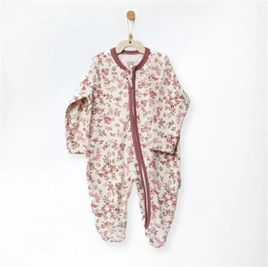 Andywawa Kız Bebek Romper Floral Dreams Fermuarlı Patikli Tulum Ekru AC27015