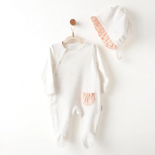 Andywawa Kız Bebek Romper Hat Little Swan Love Şapkalı Patikli Tulum Ekru AC26533
