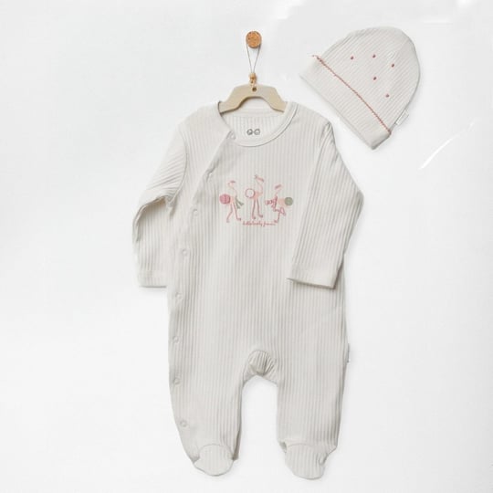 Andywawa Kız Bebek Romper Hat Set Little And Loved Şapkalı Patikli Tulum Ekru AC27214