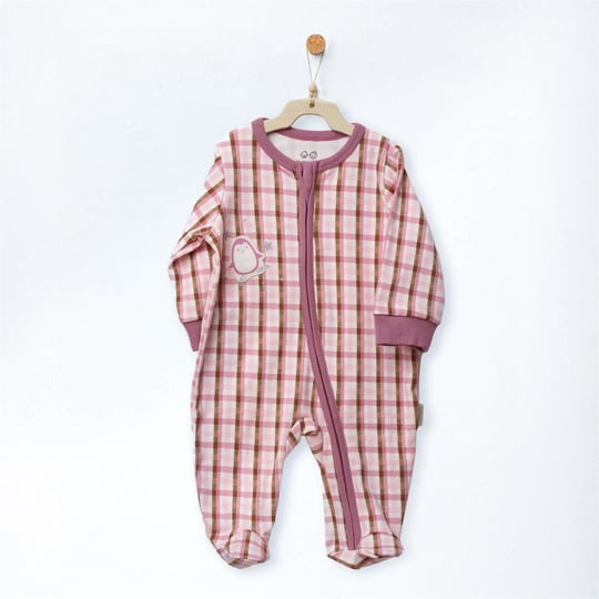 Andywawa Kız Bebek Romper Little Dreamers Ekoseli Fermuarlı Patikli Tulum Pembe AC27142