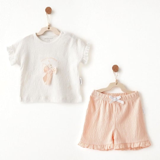 Andywawa Kız Bebek Romper Little Swan Love Tişört Şort Takım Somon AC26535