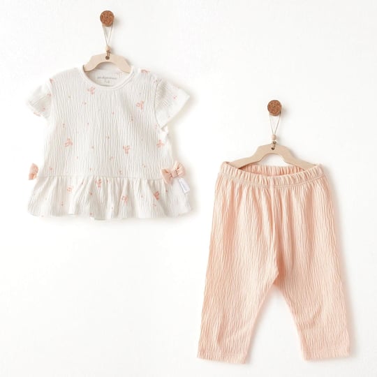 Andywawa Kız Bebek Romper Little Swan Love Alt Üst Takım Somon AC26537