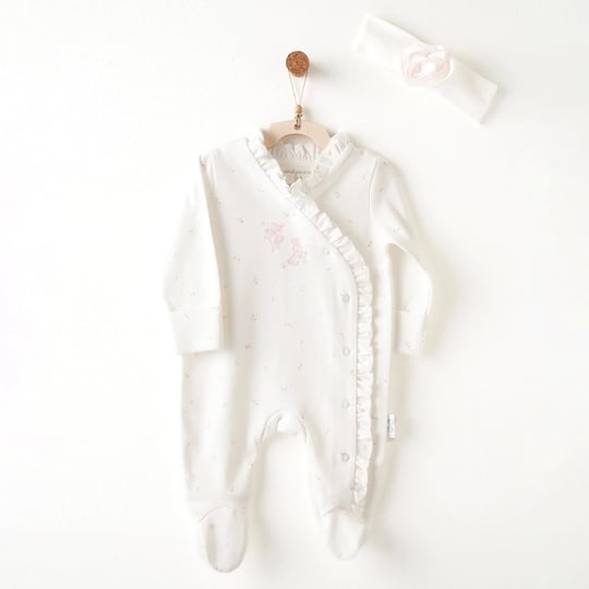 Andywawa Kız Bebek Romper Summer Time Bandanalı Patikli Tulum Ekru AC26503
