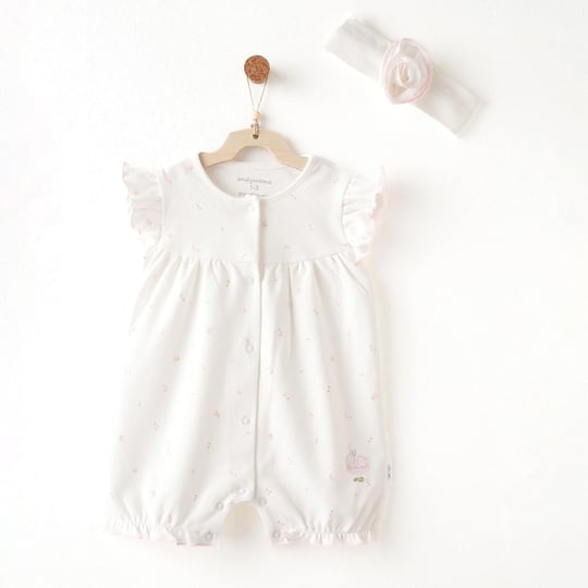 Andywawa Kız Bebek Summer Time Bandanalı Kısa Tulum Ekru AC26504