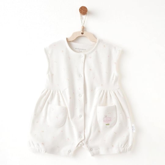 Andywawa Kız Bebek Summer Time Çiçekli Kısa Tulum Ekru AC26506