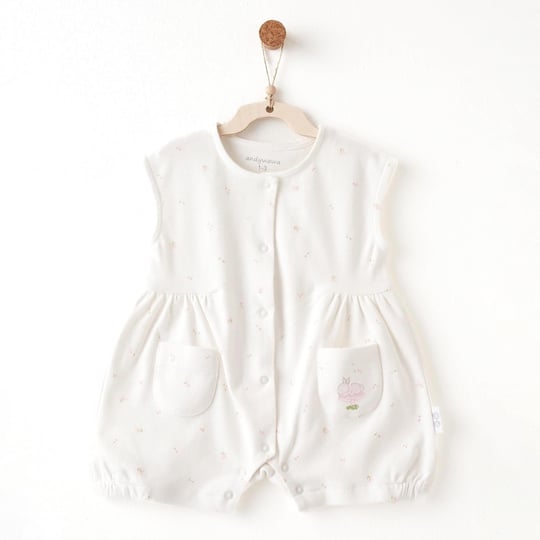 Andywawa Kız Bebek Summer Time Çiçekli Kısa Tulum Ekru AC26506