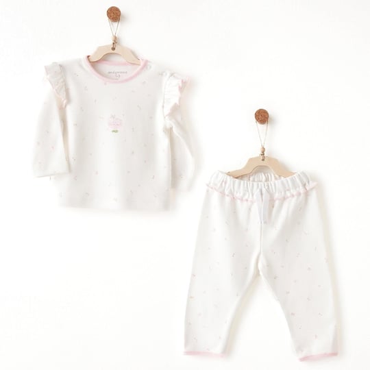 Andywawa Kız Bebek Summer Time Çiçekli  Alt Üst Takım Ekru AC26507