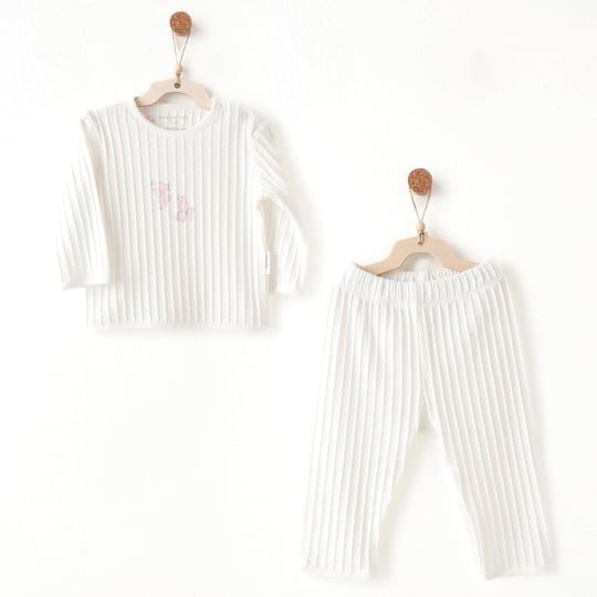 Andywawa Kız Bebek Summer Time Jakarlı Alt Üst Takım Ekru AC26511