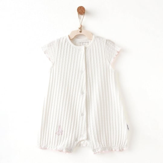 Andywawa Kız Bebek Summer Time Jakarlı Kısa Tulum Ekru AC26513