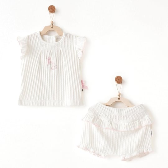 Andywawa Kız Bebek Summer Time Jakarlı Alt Üst Takım Ekru AC26508