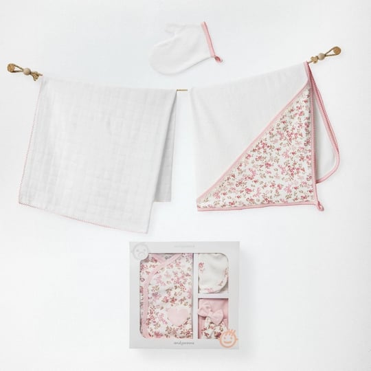 Andywawa Kız Bebek Towel Floral Dreams Müslin 3'lü Havlu Takım Ekru AC27011
