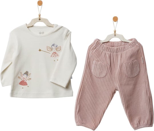 Andywawa Kız Bebek Velvet Blossoms Kadife Alt Üst Takım Pudra AC27083