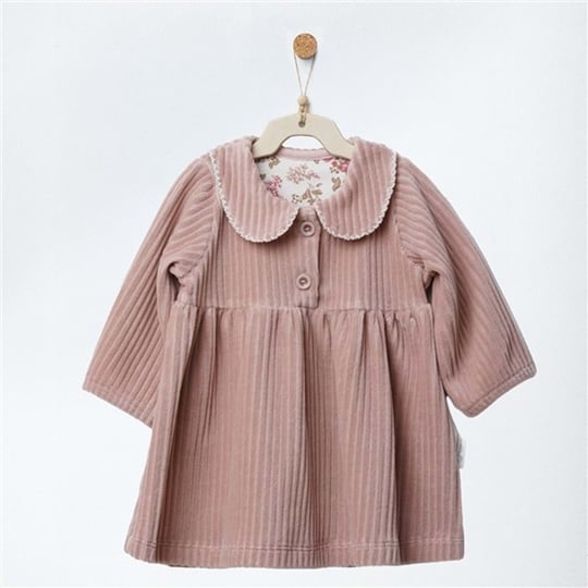 Andywawa Kız Bebek Velvet Blossoms Yakalı Kadife Elbise Pudra AC27085