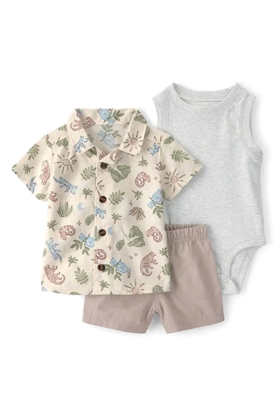 Carter's Erkek Bebek 3'lü Gömlek Şort Takım Bej 1U585410
