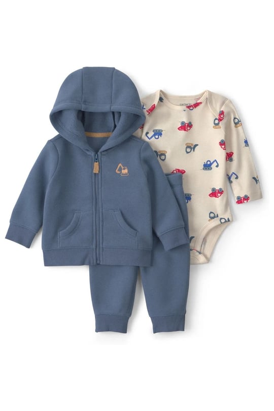 Carter's Erkek Bebek 3'lü Kapüşonlu Ceket Alt Takım Mavi 1W419010