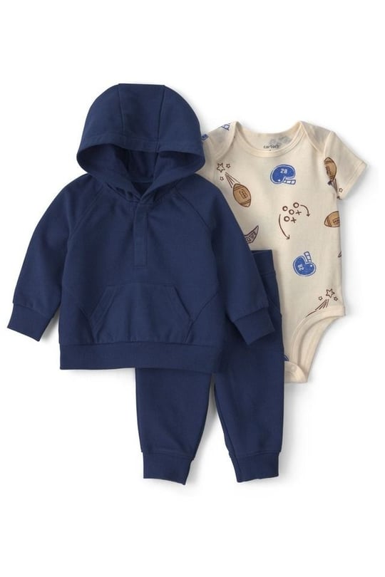 Carter's Erkek Bebek 3'lü Kapüşonlu Sweatshirt Alt Takım Lacivert 1W090110