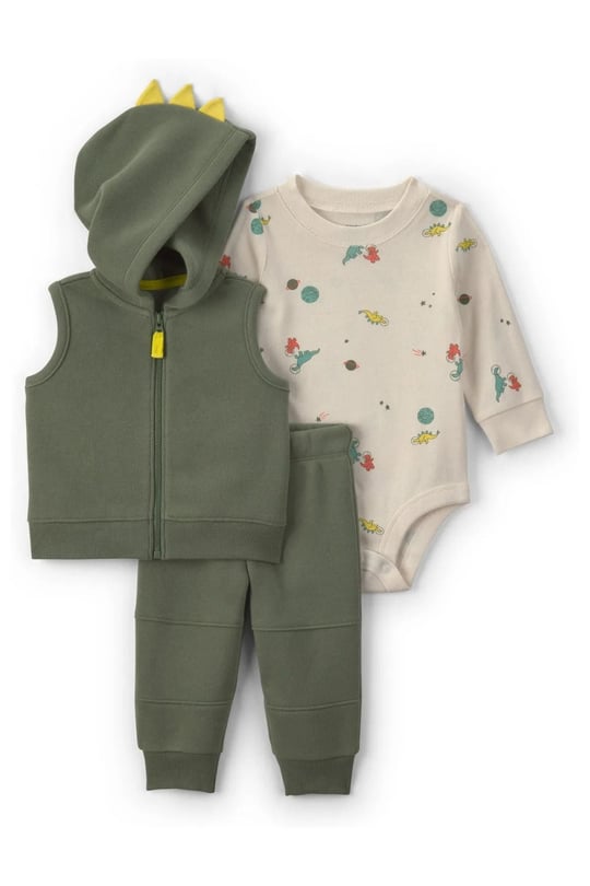 Carter's Erkek Bebek 3'lü Kapüşonlu Yelek Alt Takım Yeşil 1W372410