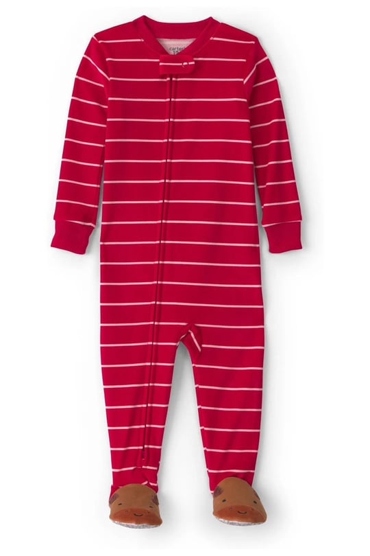 Carter's Erkek Bebek Kadife Çizgili Fermuarlı Patikli Tulum Kırmızı 1W137210