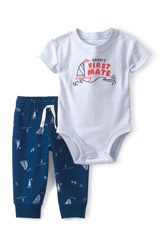 Carter's Erkek Bebek Kısa Kollu Zıbın Pantolon Takım Mavi 1V070210