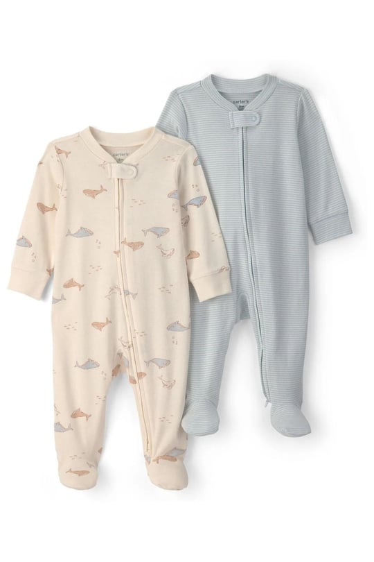 Carter's Erkek Bebek Layette 2'li Fermuarlı Patikli Tulum Set Mavi 1V393210