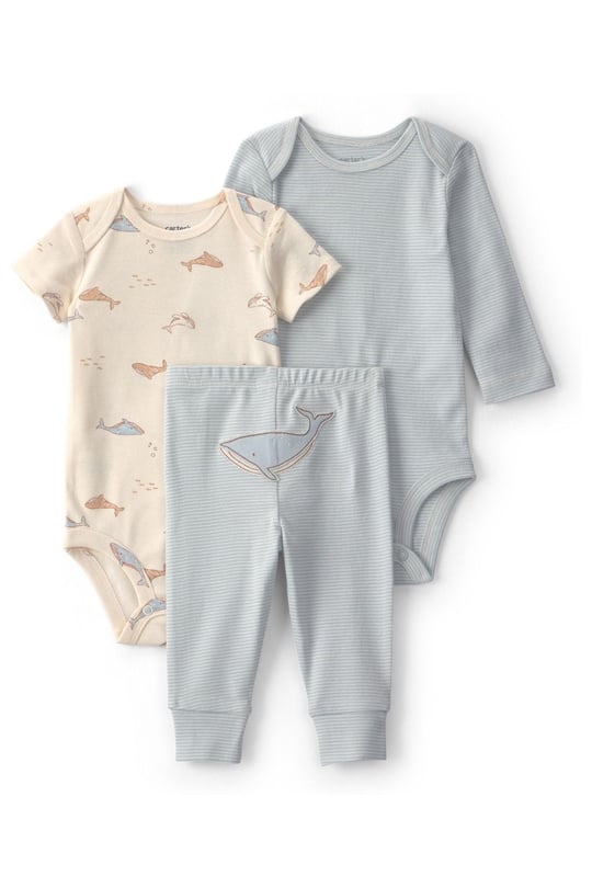 Carter's Erkek Bebek Layette 3'lü Body Pantolon Takım Mavi 1V252610